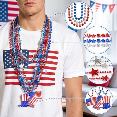 4 of July Accessories Party Favors, Independence Day Fourth of July Decorations American Memorial Parade Supplies with USA Flag, Glasses, Tatto, Blowouts, Gifts Red White Blue for Women Men in Saudi Arabia