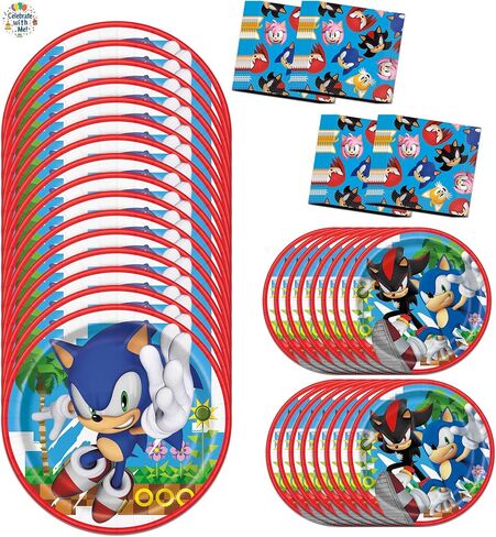 Unique Sonic The Hedgehog Party Supplies | Plates & Napkins Essentials | Serves 16 | Officially Licensed | Plates, Napkins | Birthday Tableware For Kids, Quick Setup, Easy Cleanup in Kuwait