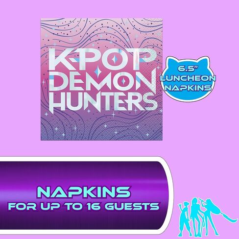 لوازم حفلات K-Pop Demon Hunters الفريدة | أساسيات أدوات المائدة | يخدم 16 | مرخص رسميًا | أطباق ومناديل وأكواب | أدوات مائدة عيد الميلاد للأطفال، إعداد سريع، تنظيف سهل in Kuwait