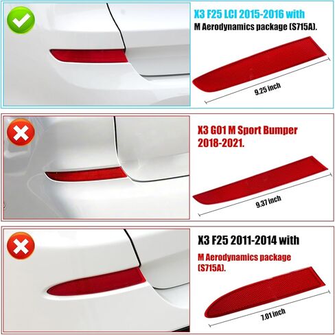 Jaronx متوافق مع عاكس المصد الخلفي BMW X3 F25 LCI 2015-2016، المصد الخلفي الأيمن والأيسر، زخرفة عدسة حمراء، استبدال ضوء عاكس الذيل لسيارات BMW X3 63257352209 63257352210 in Kuwait