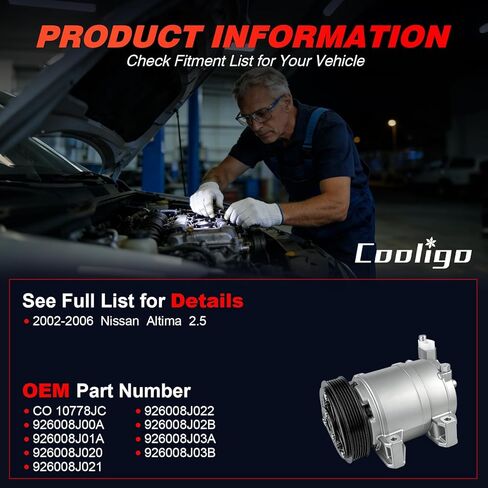 CO 10778JC A/C Compressor with Clutch Compatible with Nissan Altima 2.5 2002-2006,Replaces 926008J00A, 926008J01A, 926008J020, 926008J021 in Saudi Arabia