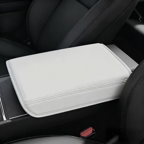 Center Console Leather Armrest Cover for Tesla New Model Y Juniper & Model 3 Highland, Model 3 (2024~2025)/New (2025-2026) Model Y Juniper Accessories, White (White) in Saudi Arabia