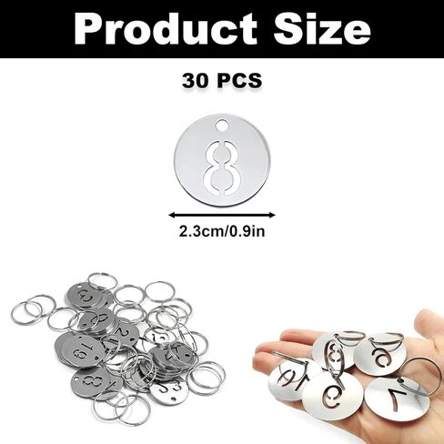 1-30 Metal Numbered Tags, Round Stainless Steel Number Key Rings, Hollowed-Out Metal Hanging ID Tags, Identifiers Labels for Dormitory House Lockers in Saudi Arabia