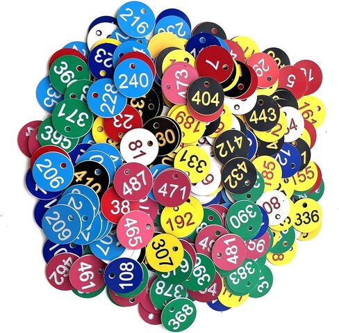 Engraved Numbered Tags, 500 pcs Multicolor Plastic Number Tags 1-500 Round 3.5cm(1-500 Yellow Black) in Saudi Arabia