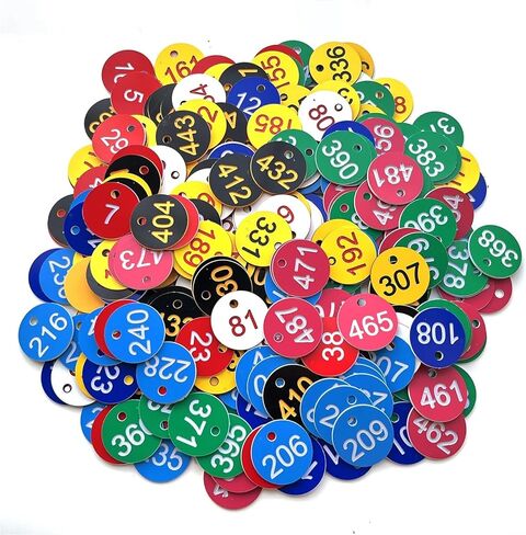Engraved Numbered Tags, 500 pcs Multicolor Plastic Number Tags 1-500 Round 3.5cm(1-500 Yellow Black) in Saudi Arabia
