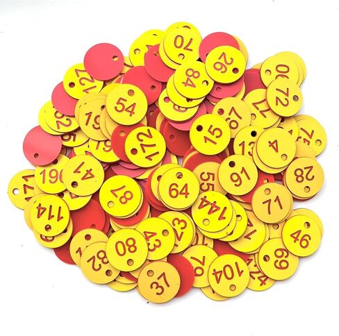 Engraved Numbered Tags, 500 pcs Multicolor Plastic Number Tags 1-500 Round 3.5cm(1-500 Yellow Black) in Saudi Arabia