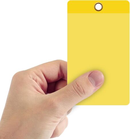 SmartSign (عبوة من 25) بطاقة تصفيح ذاتية صفراء فارغة قابلة للكتابة، 3.25 × 5.5 بوصة، علامات فينيل سميكة 10 مل مع غطاء بوليستر شفاف وفتحة معدنية 1/4 بوصة، للسيارات والعقارات وتحديد الهوية in Kuwait