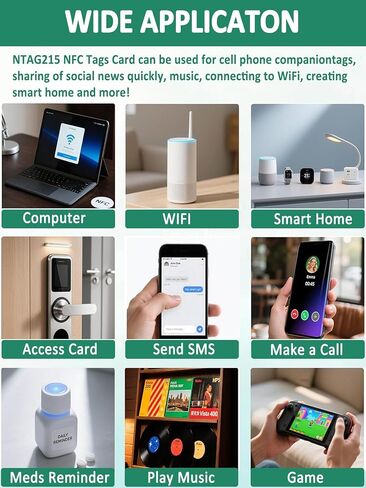 100 حزمة من ملصقات NFC NTAG215 القابلة للبرمجة، ملصقات لاصقة، علامات RFID شفافة قابلة لإعادة الكتابة، ذاكرة 504 بايت متوافقة مع TagMo وجميع الأجهزة التي تدعم NFC in Kuwait