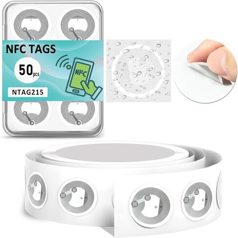 100 حزمة من ملصقات NFC NTAG215 القابلة للبرمجة، ملصقات لاصقة، علامات RFID شفافة قابلة لإعادة الكتابة، ذاكرة 504 بايت متوافقة مع TagMo وجميع الأجهزة التي تدعم NFC in Kuwait