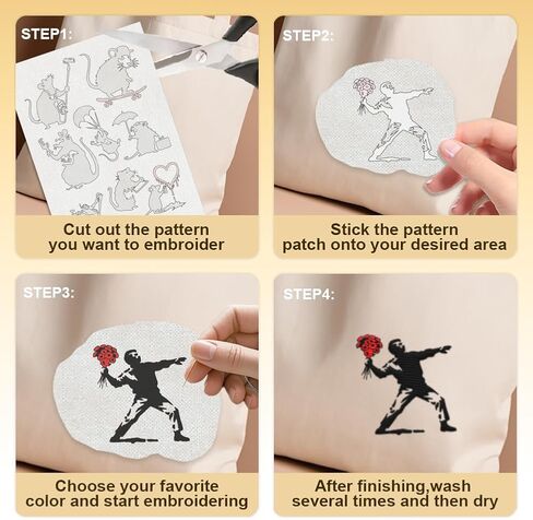 32Pcs Banksy Graffiti Water Soluble Hand Sewing Stabilizers, 8.3"x11.7" Mouse Embroidery Pattern Stabilizer, 4 Sheets Girl Heart Balloon Stick and Stitch Embroidery Paper Sticker in Kuwait