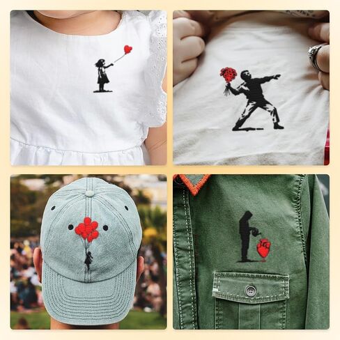 32Pcs Banksy Graffiti Water Soluble Hand Sewing Stabilizers, 8.3"x11.7" Mouse Embroidery Pattern Stabilizer, 4 Sheets Girl Heart Balloon Stick and Stitch Embroidery Paper Sticker in Kuwait