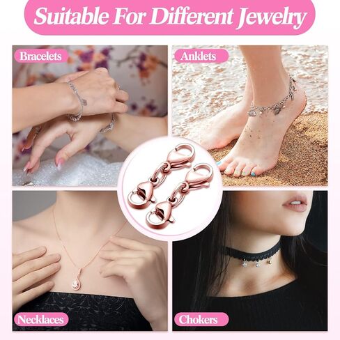 20pcs/Set Double Lobster Clasp, Ideal Accessory for Necklaces, Bracelets, Keychains, DIY, Jewelry Making Rose Gold in Kuwait
