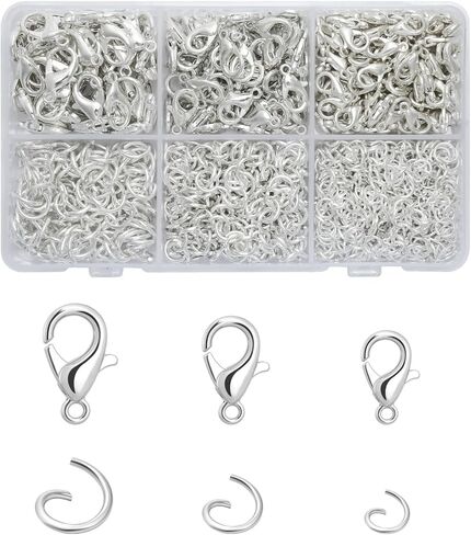 SONGIN 1160 Pcs Lobster Claw Clasps and Open Jump Rings Set, Lobster Clasp and Jump Rings in 3 Sizes, Jewelry Clasps for Bracelet, Necklace, Keychains, and DIY Jewelry Making (White Silver) in Saudi Arabia