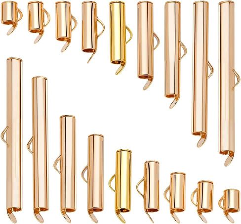 WADORN 90 قطعة 9 مقاسات منزلق على نهاية المشبك، 6-40 مم أنبوب نحاسي كرة خرز منزلق تجعيد متعدد الخيوط قلادة سوار نهاية المشبك صنع المجوهرات DIY DIY صناعة الحرف اليدوية، ذهبي in Kuwait