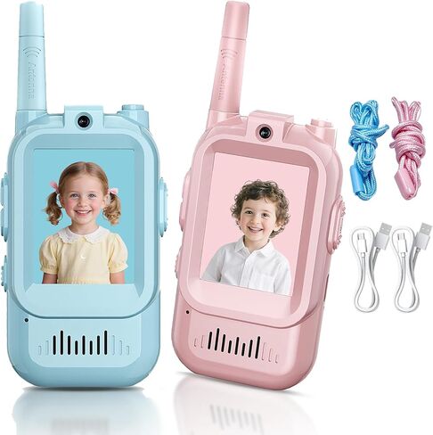 Video Walkie Talkies Gift Toys for Age 3-12 Boys Girls，Kids Walkie Talkie with Screen，Voice Changer and 1000 Feet Long Range 2 Pack Rechargeable Walkie-Talkie for Indoor Play, Camping, Hiking, Game in Saudi Arabia