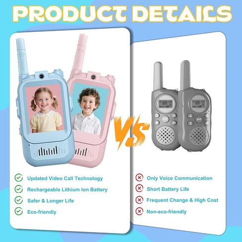 Video Walkie Talkies Gift Toys for Age 3-12 Boys Girls，Kids Walkie Talkie with Screen，Voice Changer and 1000 Feet Long Range 2 Pack Rechargeable Walkie-Talkie for Indoor Play, Camping, Hiking, Game in Saudi Arabia