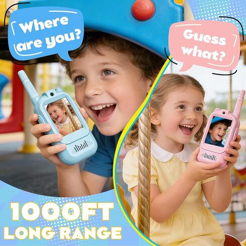 Video Walkie Talkies Gift Toys for Age 3-12 Boys Girls，Kids Walkie Talkie with Screen，Voice Changer and 1000 Feet Long Range 2 Pack Rechargeable Walkie-Talkie for Indoor Play, Camping, Hiking, Game in Saudi Arabia