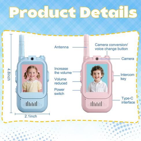 Video Walkie Talkies Gift Toys for Age 3-12 Boys Girls，Kids Walkie Talkie with Screen，Voice Changer and 1000 Feet Long Range 2 Pack Rechargeable Walkie-Talkie for Indoor Play, Camping, Hiking, Game in Saudi Arabia
