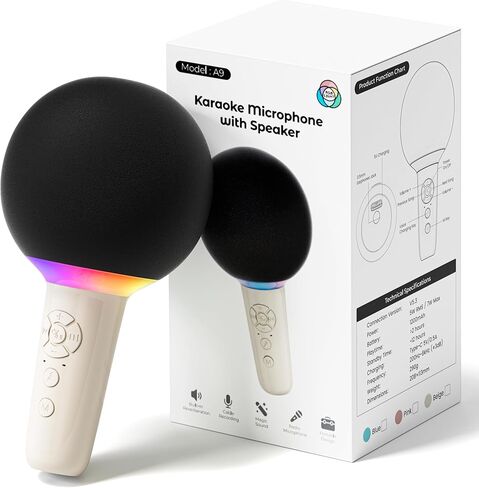 Wireless Bluetooth Karaoke Microphone for Kids, Portable Handheld Karaoke Mic Speaker Toys with LED Light, Best Christmas Birthday Festival Party Gift for 3 4 5 6 7 8 9+ Year Old Girls Boys (Beige) in Saudi Arabia