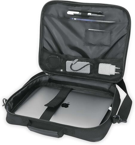 Manhattan Cambridge Laptop Bag 14.1, Clamshell Design, Black, Low, W128291746 (Clamshell Design, Black, Low Cost, Accessories Pocket, Document Compartment On Back, Shoulder Strap) in Kuwait