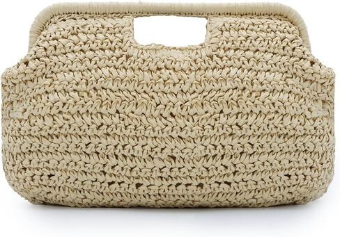 KUANG! Women Straw Clutch Purses Cloud Dumpling Bag Summer Beach Straw Evening Banquet Clutch Handbag in Saudi Arabia
