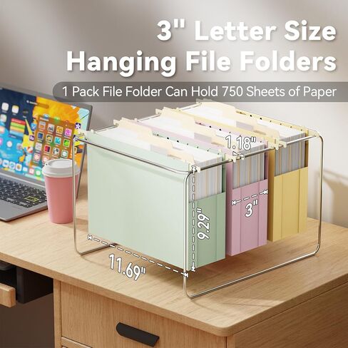 Ansook Hanging File Folders Letter Size,6 Pack Extra Capacity Filing Cabinet Folders,Heavy Duty 3" File Folders Hanging with Tabs,Hnging File Folder Organizer for File Frame File Storage Box in Saudi Arabia