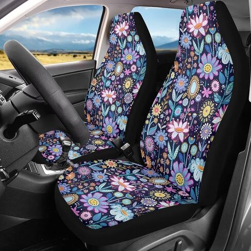 Poceacles Hippie Flower Lotus Blue Universal Car Seat Covers for Car Truck Sedan SUV 2 Pack Automotive Front Seat Covers Breathable Bucket Seat Cover, Protective Car Accessories Interior in Kuwait