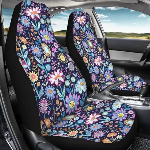 Poceacles Hippie Flower Lotus Blue Universal Car Seat Covers for Car Truck Sedan SUV 2 Pack Automotive Front Seat Covers Breathable Bucket Seat Cover, Protective Car Accessories Interior in Kuwait