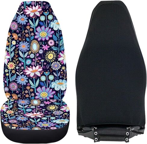 Poceacles Hippie Flower Lotus Blue Universal Car Seat Covers for Car Truck Sedan SUV 2 Pack Automotive Front Seat Covers Breathable Bucket Seat Cover, Protective Car Accessories Interior in Kuwait