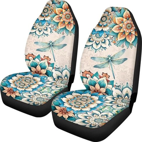 Poceacles Hippie Flower Lotus Blue Universal Car Seat Covers for Car Truck Sedan SUV 2 Pack Automotive Front Seat Covers Breathable Bucket Seat Cover, Protective Car Accessories Interior in Kuwait
