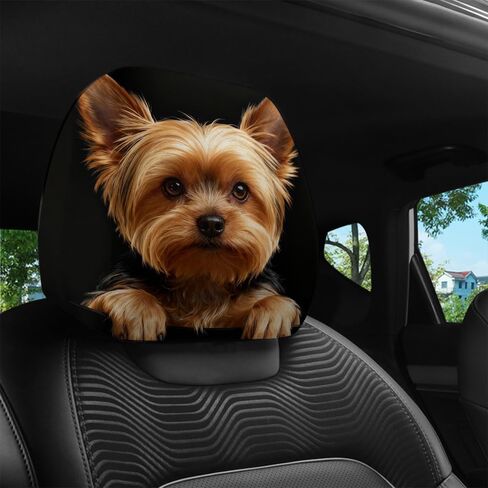 2pcs Yorkshire Terrier Dog Print Car Headrest Covers - Fun Canine Design Seat Protectors for Auto Interiors - Elastic Universal Fit - Washable Accessories for Daily Commuting and Road Trips in Kuwait