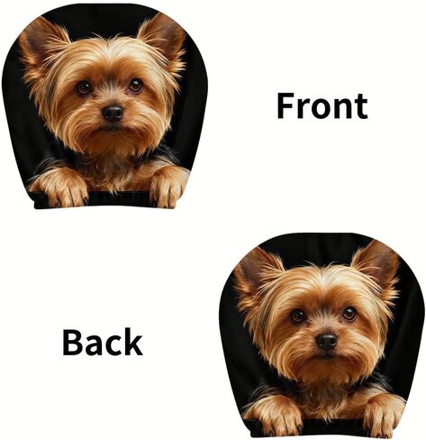 2pcs Yorkshire Terrier Dog Print Car Headrest Covers - Fun Canine Design Seat Protectors for Auto Interiors - Elastic Universal Fit - Washable Accessories for Daily Commuting and Road Trips in Kuwait