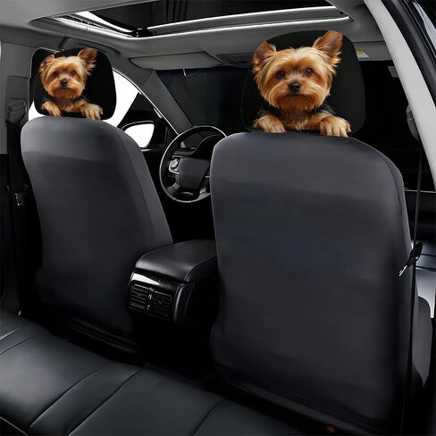 2pcs Yorkshire Terrier Dog Print Car Headrest Covers - Fun Canine Design Seat Protectors for Auto Interiors - Elastic Universal Fit - Washable Accessories for Daily Commuting and Road Trips in Kuwait