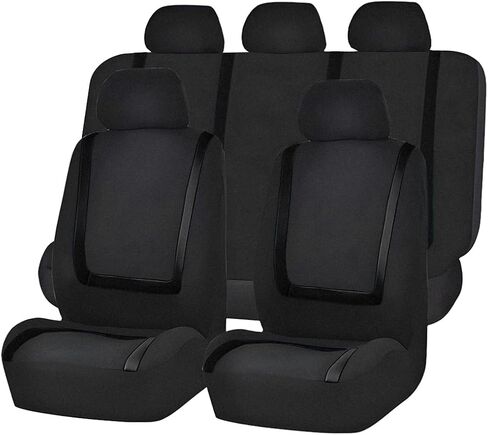 Car Seat Covers Full Set, Soft Breathable Stylish Vehicle Front and Rear Split Bench Protection, Comfortable Automotive Interior Front Rear Seat Protector, Universal Fit (Black) in Kuwait