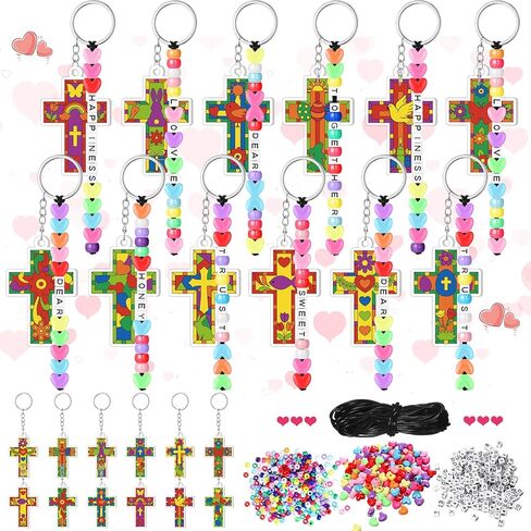 Tondiamo 36 Set Father's Day Keychain Craft Kits DIY Fathers Day Bead Keychain Making Kits Craft for Dad Letter Colored Beads Strings Acrylic Keyrings for Father Birthday Gifts Activities in Kuwait
