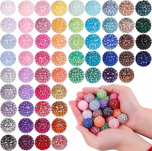 60 Pcs 20mm Rhinestone Beads - Large Focal Bead for Beadable Pens, Chunky Bubblegum Beads for Keychains Bracelets Crafts Jewelry Making in Saudi Arabia
