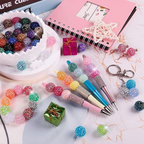 60 Pcs 20mm Rhinestone Beads - Large Focal Bead for Beadable Pens, Chunky Bubblegum Beads for Keychains Bracelets Crafts Jewelry Making in Saudi Arabia