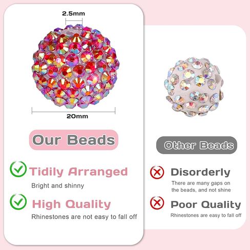 60 Pcs 20mm Rhinestone Beads - Large Focal Bead for Beadable Pens, Chunky Bubblegum Beads for Keychains Bracelets Crafts Jewelry Making in Saudi Arabia