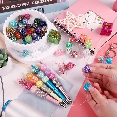 60 Pcs 20mm Rhinestone Beads - Large Focal Bead for Beadable Pens, Chunky Bubblegum Beads for Keychains Bracelets Crafts Jewelry Making in Saudi Arabia
