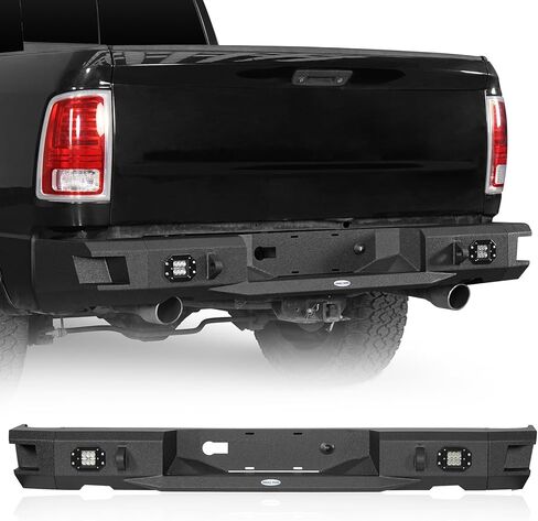 Hooke Road 09-18 Ram 1500 Rear Bumper for 2009-2018 Dodge Ram 1500 & 2019-2024 Ram 1500 Classic, Back Step Offroad Bumper with LED Lights & D-ring Mounts in Kuwait