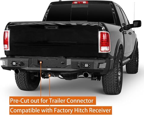 Hooke Road 09-18 Ram 1500 Rear Bumper for 2009-2018 Dodge Ram 1500 & 2019-2024 Ram 1500 Classic, Back Step Offroad Bumper with LED Lights & D-ring Mounts in Kuwait