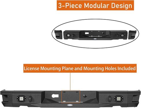 Hooke Road 09-18 Ram 1500 Rear Bumper for 2009-2018 Dodge Ram 1500 & 2019-2024 Ram 1500 Classic, Back Step Offroad Bumper with LED Lights & D-ring Mounts in Kuwait