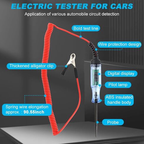 Test Light Automotive,Digital LED Circuit Tester 3-48V DC Car Electrical Test Pen with Alligator Clip and Long Steel Probe,Continuity Voltage Fuse Tester for Truck SUV RV Checker in Saudi Arabia
