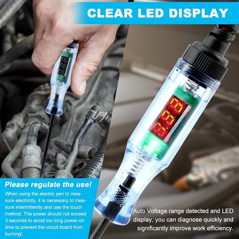 اختبار ضوء السيارات، جهاز اختبار دائرة LED الرقمية 3-48 فولت تيار مستمر قلم اختبار كهربائي للسيارة مع مشبك التمساح ومسبار فولاذي طويل، جهاز اختبار صمامات الجهد المستمر لشاحنة SUV RV in Kuwait