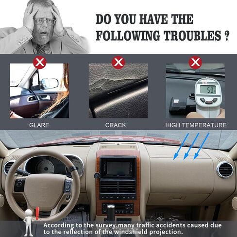 Dashboard Cover Custom Fit for Ford Explorer/Explorer Sport Trac/Mercury Mountaineer 2006-2010 Dash Cover Mat Pad Carpet Protector(Beige) in Saudi Arabia