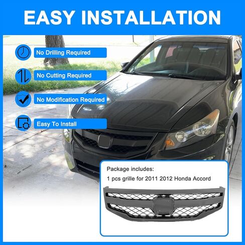 Front Bumper Grille For 2011 2012 Honda Accord 4 Door Sedan Black Mesh Grill in Saudi Arabia