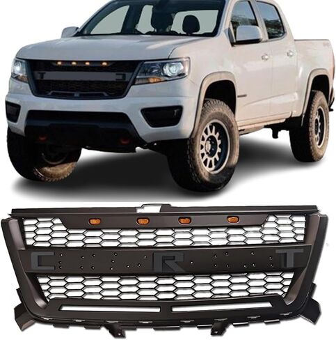 Front Grille Compatible with 2016 2017 2018 2019 2020 Colorado Replacement Front Bumper Grill, Black Letters with 4 LED Amber Ligths in Kuwait