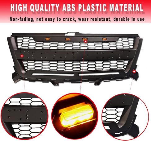 Front Grille Compatible with 2016 2017 2018 2019 2020 Colorado Replacement Front Bumper Grill, Black Letters with 4 LED Amber Ligths in Kuwait