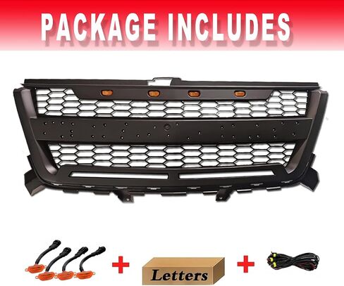 Front Grille Compatible with 2016 2017 2018 2019 2020 Colorado Replacement Front Bumper Grill, Black Letters with 4 LED Amber Ligths in Kuwait