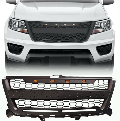Front Grille Compatible with 2016 2017 2018 2019 2020 Colorado Replacement Front Bumper Grill, Black Letters with 4 LED Amber Ligths in Kuwait